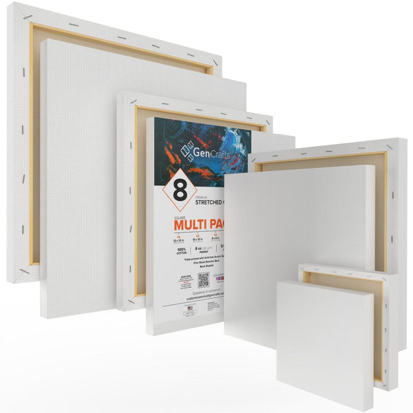 GenCrafts Stretched White Rectangular Canvas Multi Pack - Triple Primed - 100% Cotton - for Acrylic, Oil, Other Wet or Dry Art Media - Artists Grade
