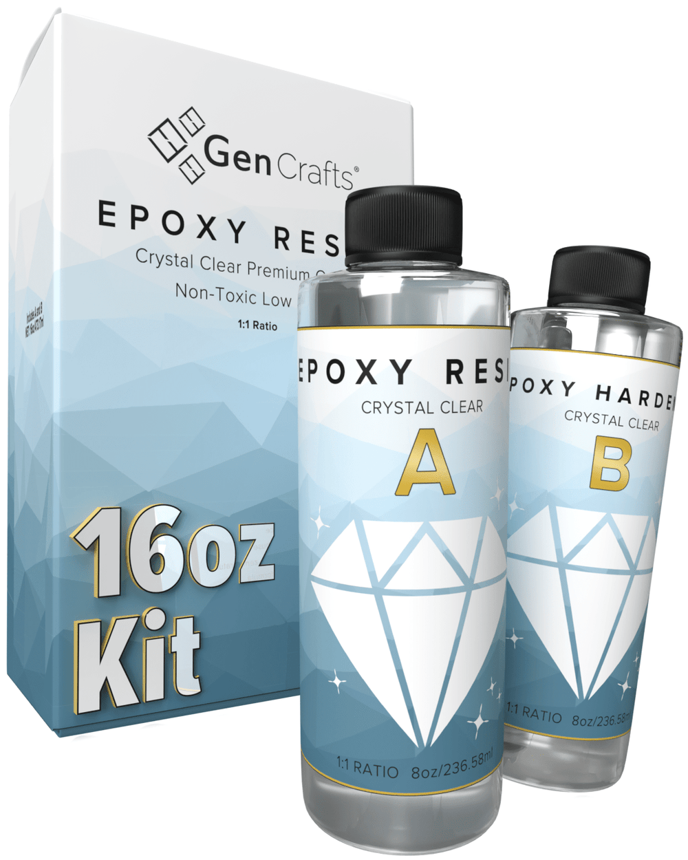 GenCrafts Epoxy Resin Kit - Crystal Clear and Perfect for Silicone Molds, Jewelry Art, Coating, Tumblers, and More - for use with Additives Like Glitter, Mica Powder, and Liquid Pigment
