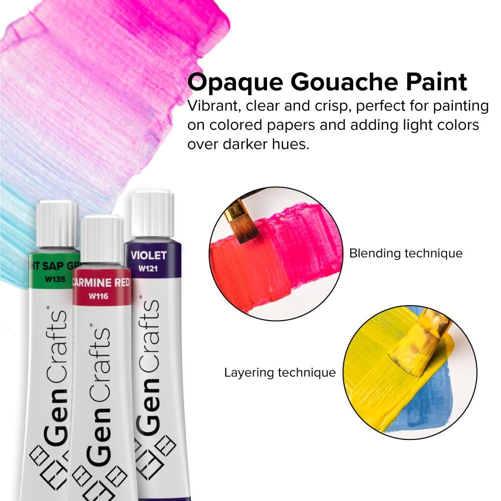 GenCrafts Gouache Paint - Quality Non Toxic Pigment Paints for Canvas, Fabric, Crafts, and More