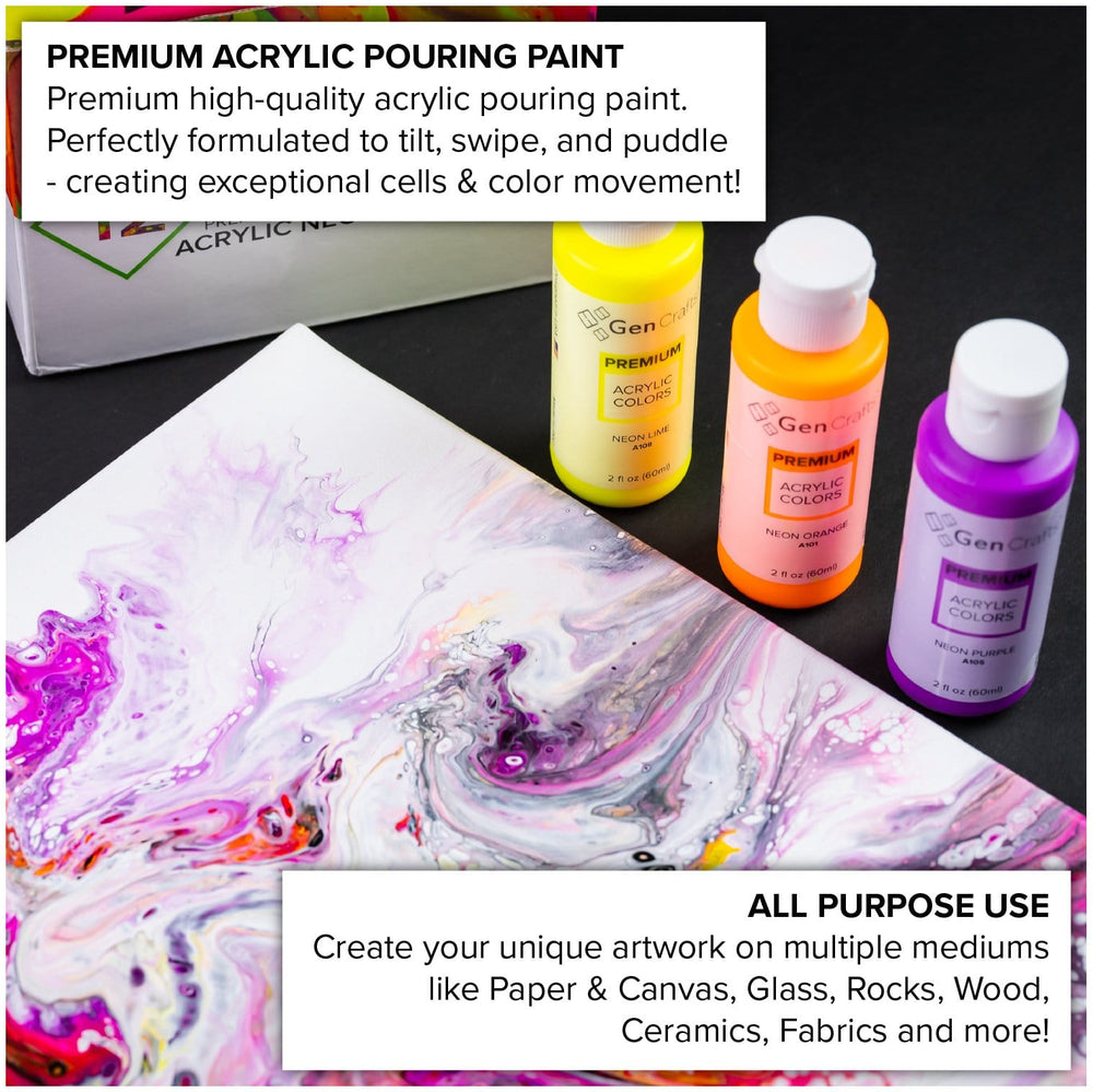 Neon Acrylic Pouring Paint - 12 Colors