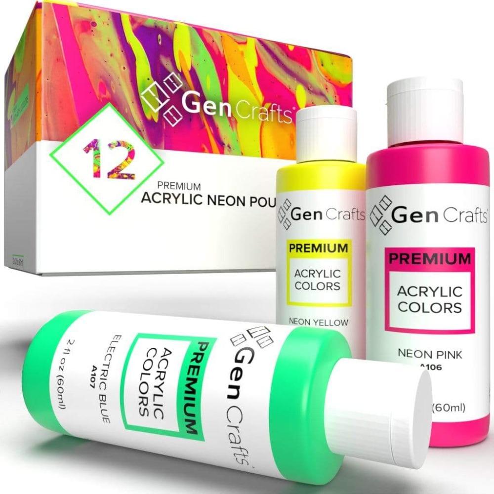 GenCrafts Acrylic Pouring Paints Pre-Mixed High Flow & Ready to Pour - Multi-Purpose Paints for Canvas, Paper, Rocks, Wood