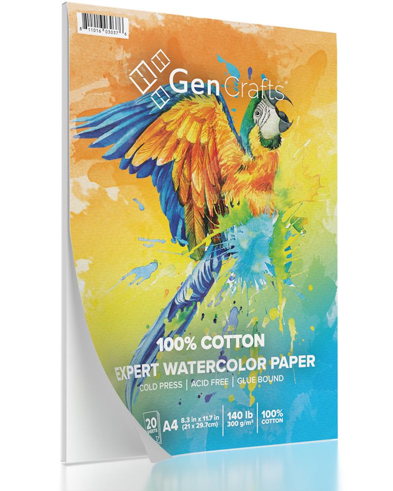 GenCrafts 100% Cotton Watercolor Paper Pad - A4 8.3x11.7"- (140lb/300gsm) - Cold Press Acid Free Art Sketchbook Pad for Painting & Drawing,   Wet, Mixed Media