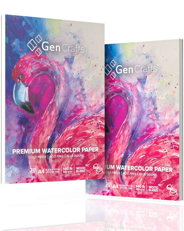 GenCrafts 100% Cotton Watercolor Paper Pad - A4 8.3x11.7"- (140lb/300gsm) - Cold Press Acid Free Art Sketchbook Pad for Painting & Drawing,   Wet, Mixed Media