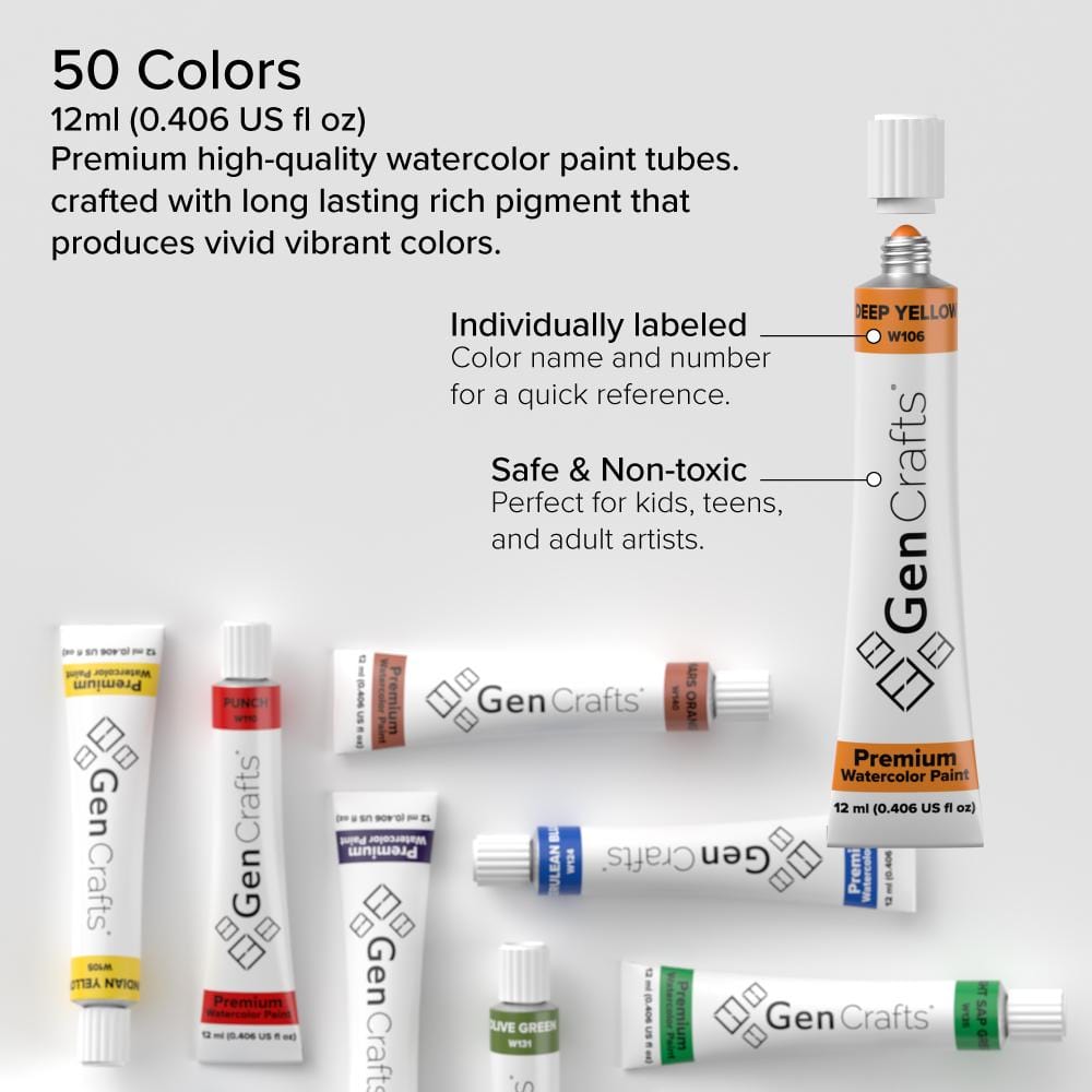 Watercolor Paint Tubes - 50 Colors